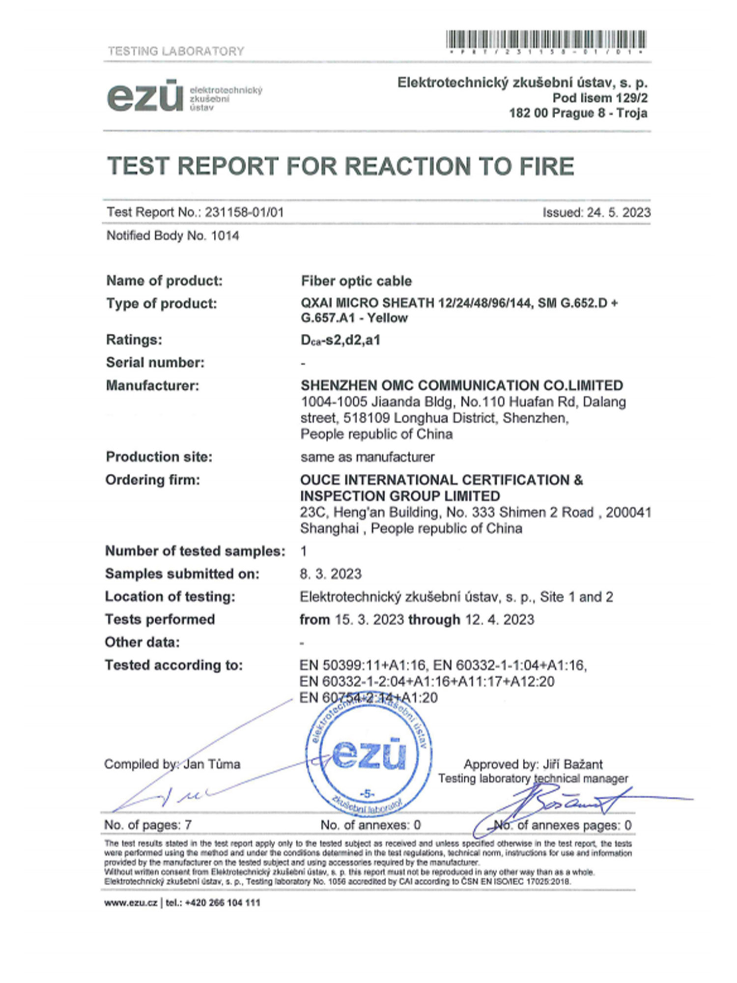Micro sheath cable-Dca Certification