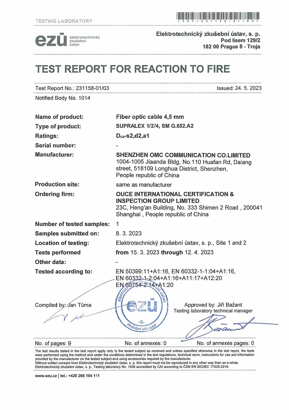 1 4芯 4.5mm光缆dca认证 Omc