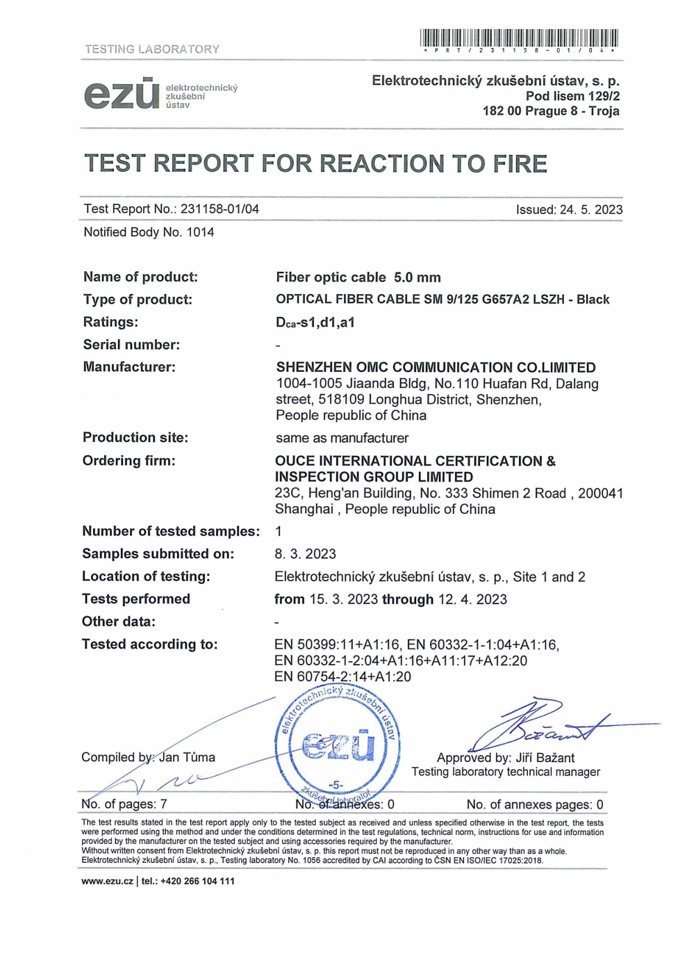 中心束管 5.0mm湿式dca认证 Omc
